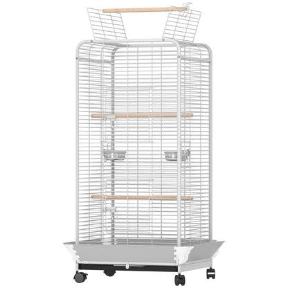 Bird Cage Parrot Cage with Wheels Perches Feeders and Removable Tray Birdhouse for Cockatoos Parrots 79x73x146 cm Light Gray