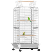 Bird Cage Parrot Cage with Wheels Perches Feeders and Removable Tray Birdhouse for Cockatoos Parrots 79x73x146 cm Light Gray