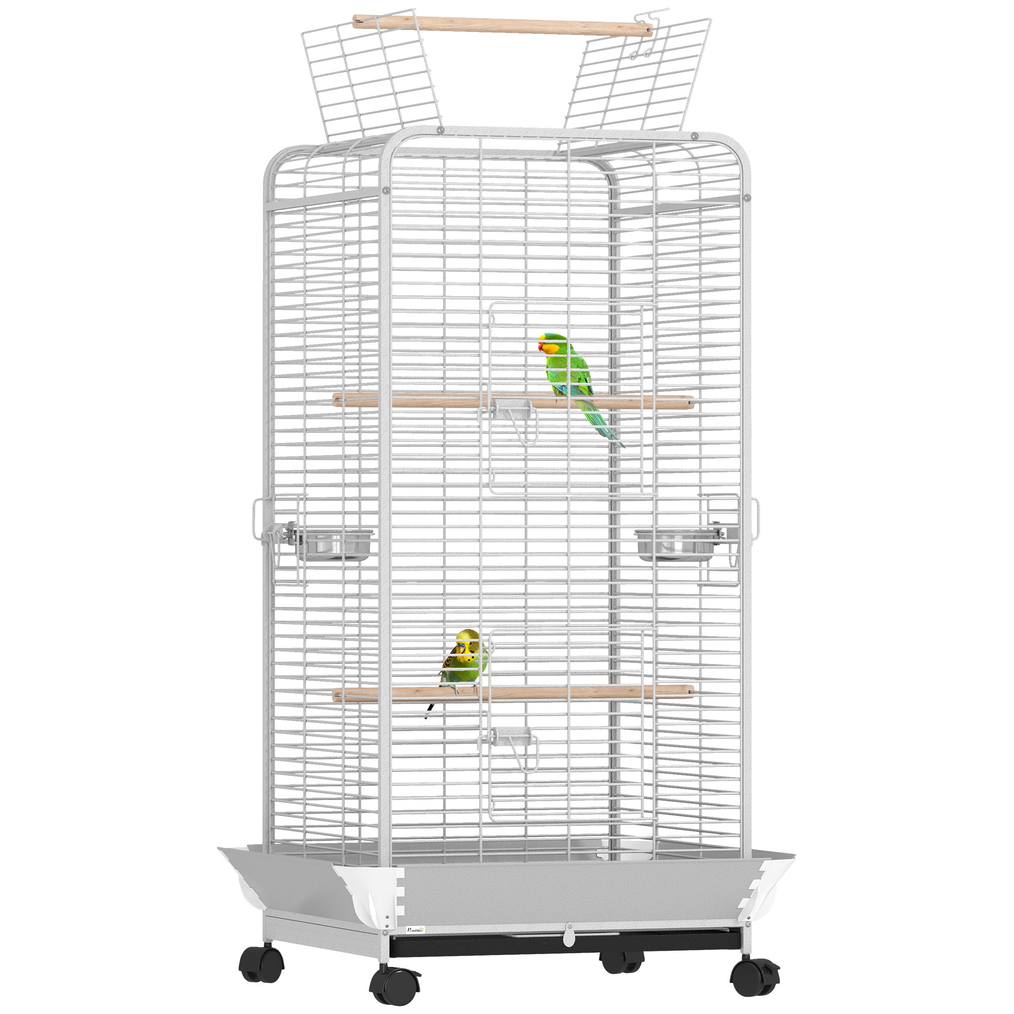 Bird Cage Parrot Cage with Wheels Perches Feeders and Removable Tray Birdhouse for Cockatoos Parrots 79x73x146 cm Light Gray