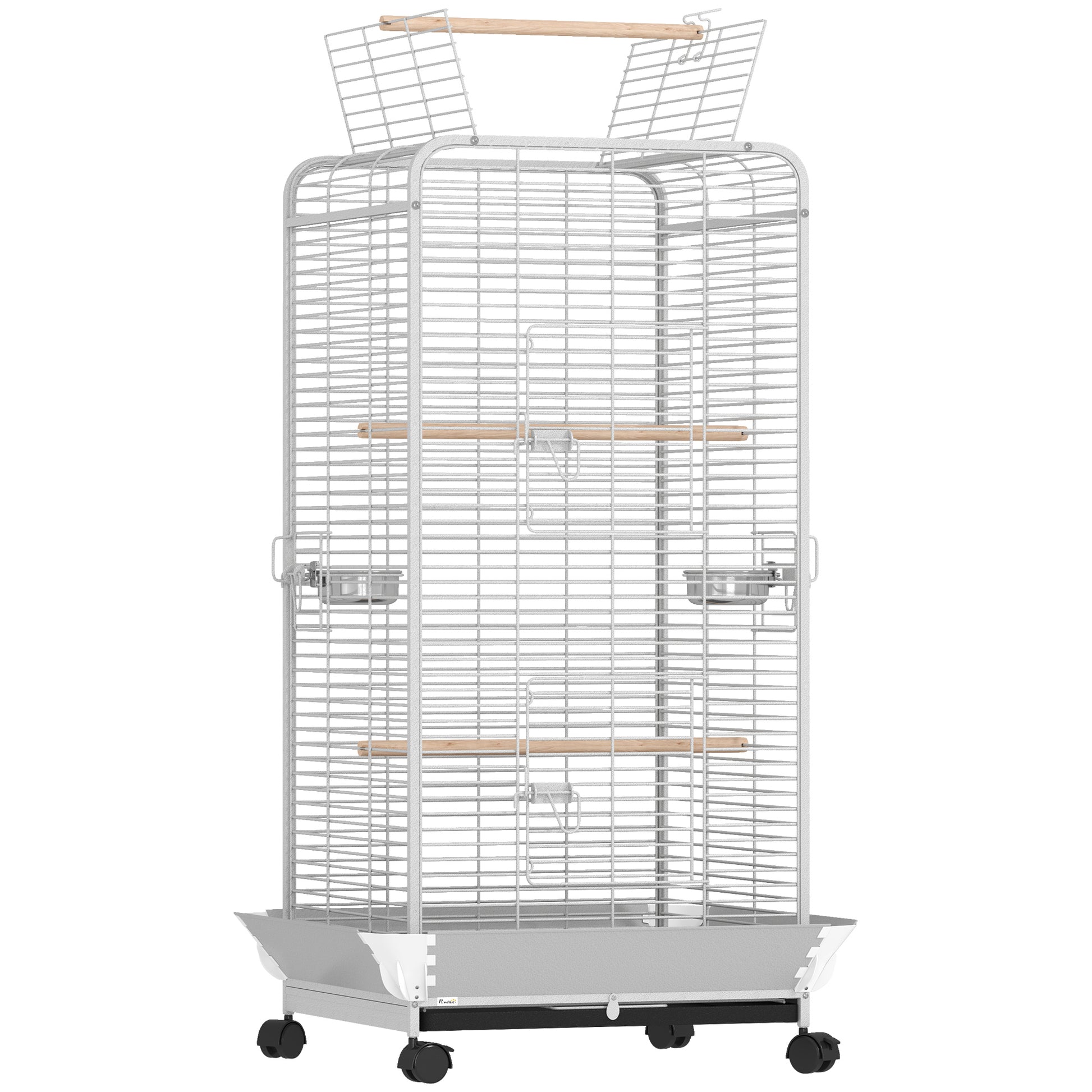 Bird Cage Parrot Cage with Wheels Perches Feeders and Removable Tray Birdhouse for Cockatoos Parrots 79x73x146 cm Light Gray