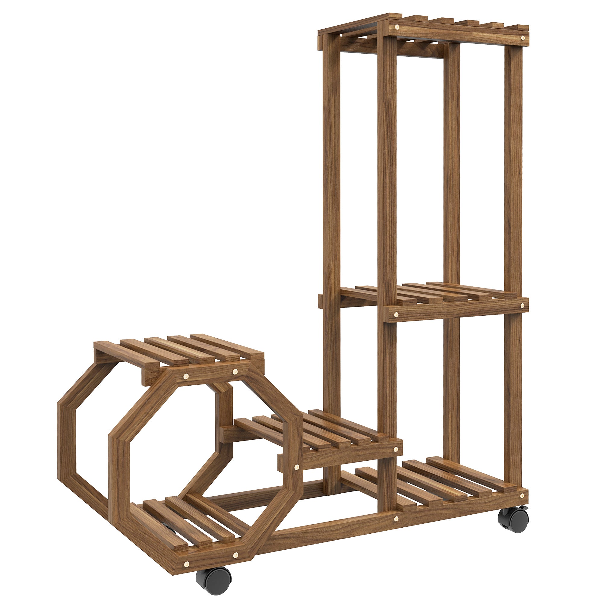 Wood Plant Stand, Flower Rack with Wheels, Plant Stand with 5 Levels, Plant Stand, Plant Rack, Plant Stand for Garden, Balcony, Charred, 86 x 30 x 102 cm