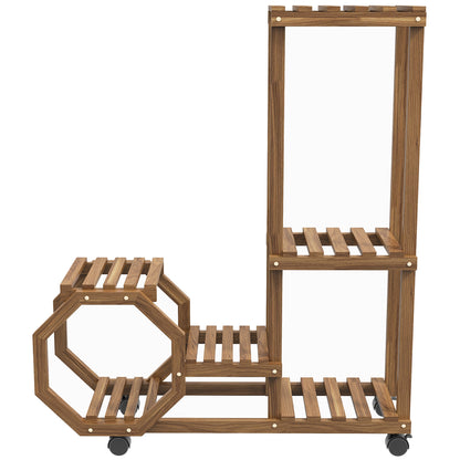 Wood Plant Stand, Flower Rack with Wheels, Plant Stand with 5 Levels, Plant Stand, Plant Rack, Plant Stand for Garden, Balcony, Charred, 86 x 30 x 102 cm