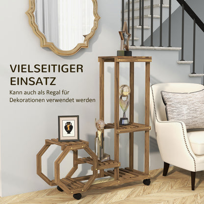 Wood Plant Stand, Flower Rack with Wheels, Plant Stand with 5 Levels, Plant Stand, Plant Rack, Plant Stand for Garden, Balcony, Charred, 86 x 30 x 102 cm