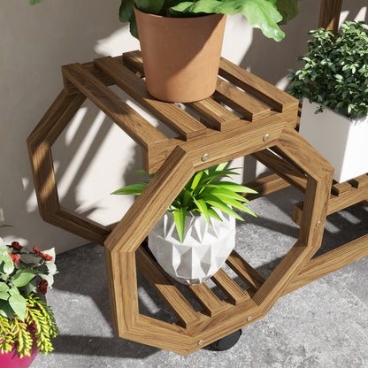 Wood Plant Stand, Flower Rack with Wheels, Plant Stand with 5 Levels, Plant Stand, Plant Rack, Plant Stand for Garden, Balcony, Charred, 86 x 30 x 102 cm