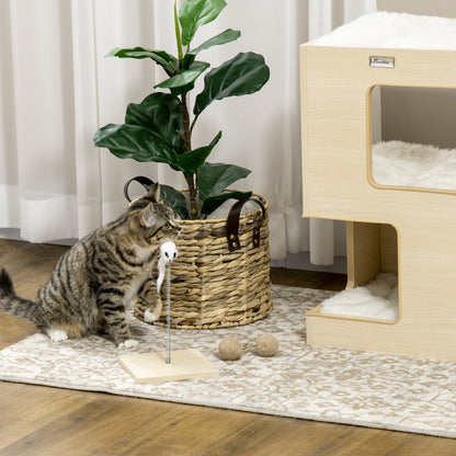 Cat Cave, 3-Tier Cat Cabinet with Cushion, Cat Hut, Cat House with Fake Mouse Toy, Cat Furniture, Indoor, Oak, 34 x 34 x 60 cm