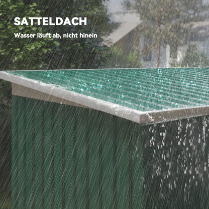 Metal Tool Shed 6.3m³ 280x130x172cm Equipment Shed with Pent Roof Sliding Door Weatherproof Garden Shed Outdoor Garden Storage Cabinet for Backyard Outdoor Area Anthracite, Dark Green