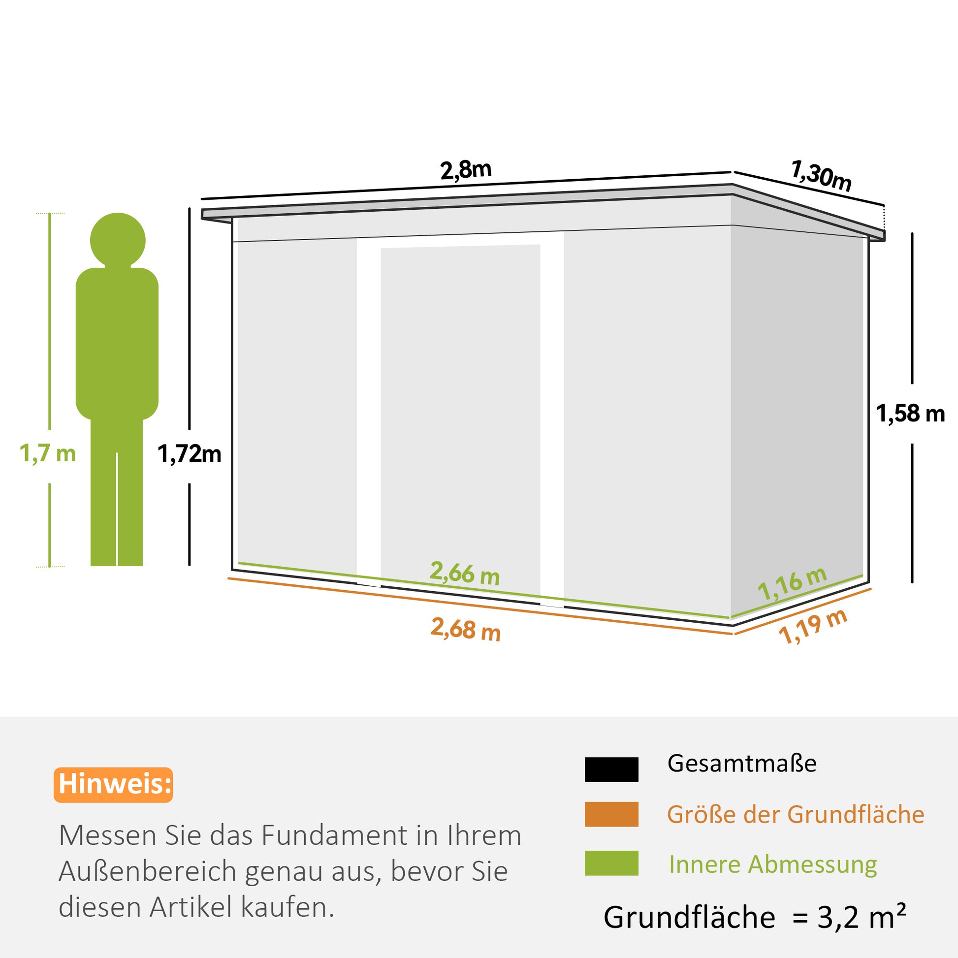 Metal Tool Shed 6.3m³ 280x130x172cm Equipment Shed with Pent Roof Sliding Door Weatherproof Garden Shed Outdoor Garden Storage Cabinet for Backyard Outdoor Area Anthracite, Dark Green