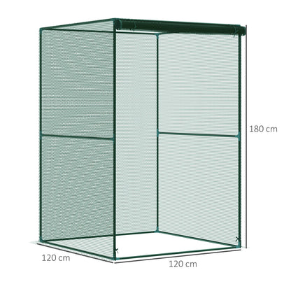 Gardening Cage for Plants and Insects with Roll-Up Door and Steel Frame for Garden, Terrace, Patio 120x120x180 cm Dark Green