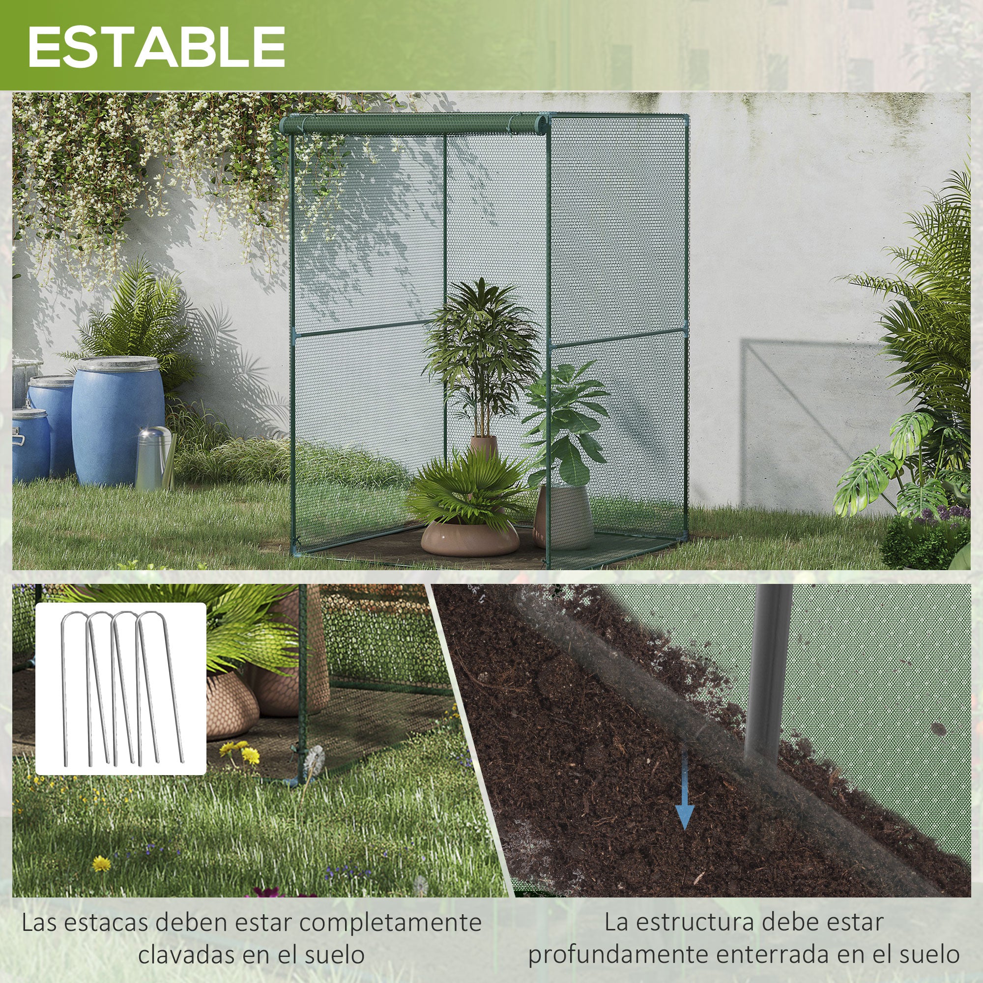 Gardening Cage for Plants and Insects with Roll-Up Door and Steel Frame for Garden, Terrace, Patio 120x120x180 cm Dark Green
