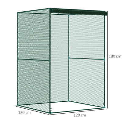 Gardening Cage for Plants and Insects with Roll-Up Door and Steel Frame for Garden, Terrace, Patio 120x120x180 cm Dark Green