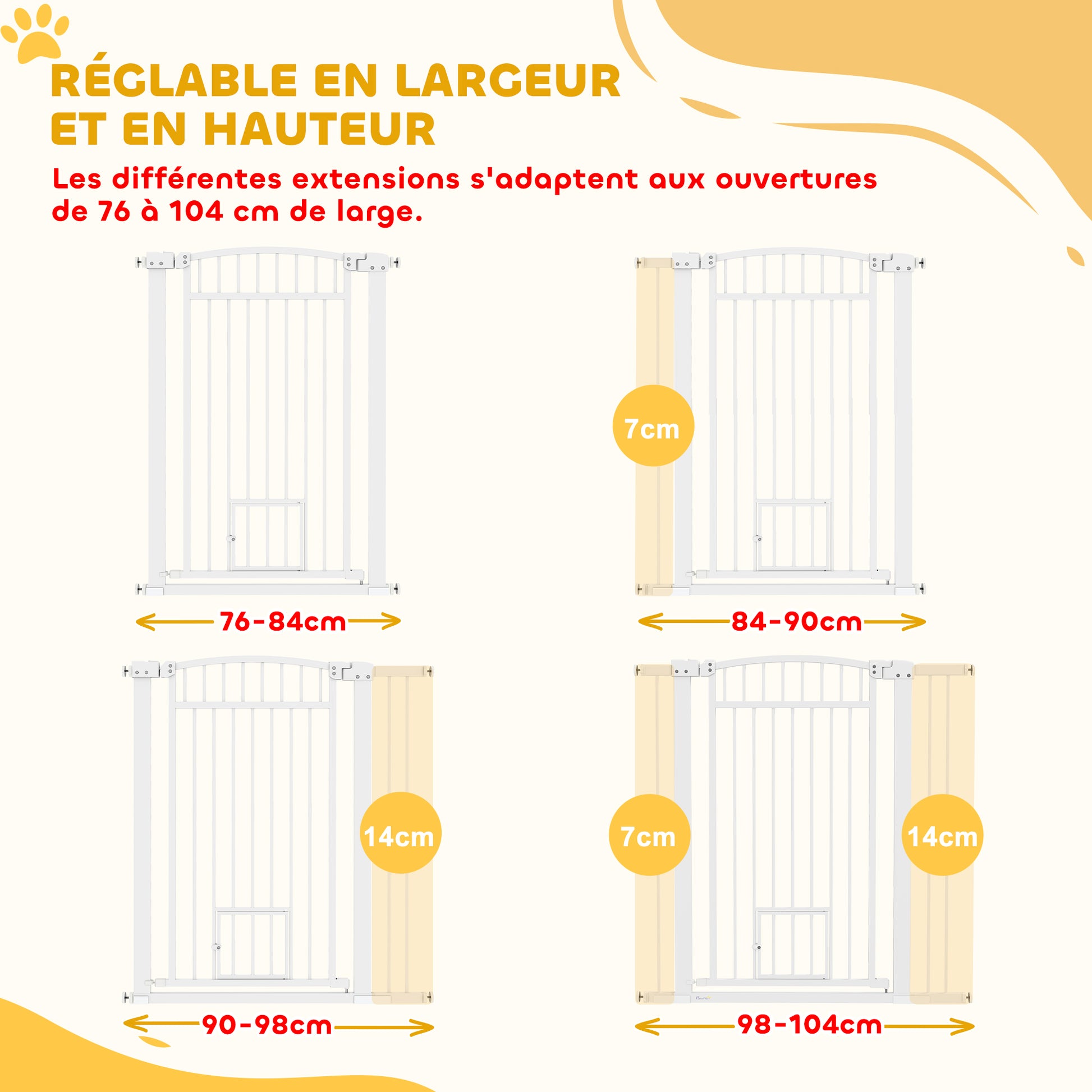 Expandable Dog Safety Barrier 76-104 x 106 cm, stair and door barrier with double locking system, pressure or drilling mounting, dog and cat barrier, white