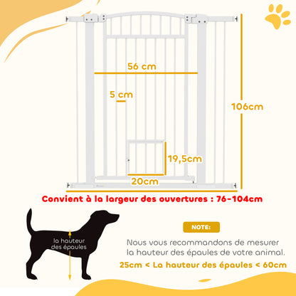 Expandable Dog Safety Barrier 76-104 x 106 cm, stair and door barrier with double locking system, pressure or drilling mounting, dog and cat barrier, white