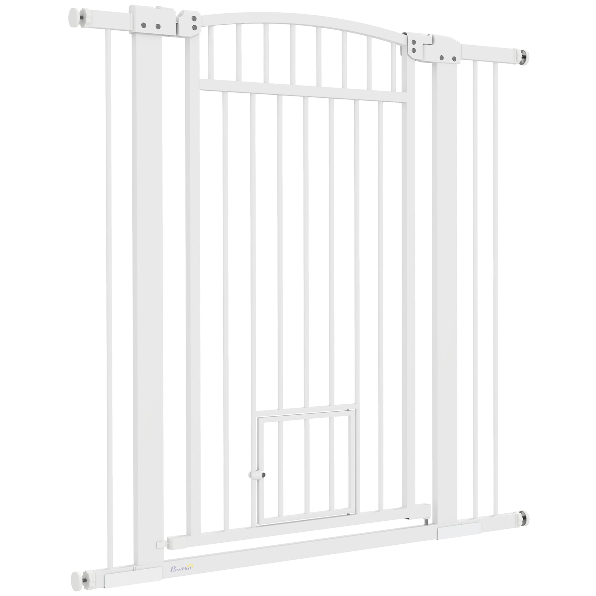 Expandable Dog Safety Barrier 76-104 x 106 cm, stair and door barrier with double locking system, pressure or drilling mounting, dog and cat barrier, white