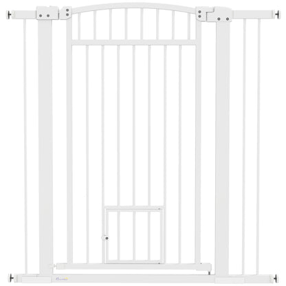 Expandable Dog Safety Barrier 76-104 x 106 cm, stair and door barrier with double locking system, pressure or drilling mounting, dog and cat barrier, white