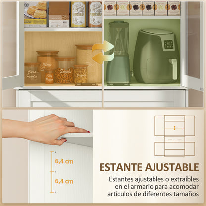 Kitchen Pantry Cabinet, Storage Cupboard with 2 Acrylic Doors, Large Drawer & Adjustable Shelves for Dining Room, 76 x 40 x 182.5 cm (29.9 x 15.7 x 71.9 in), Cream