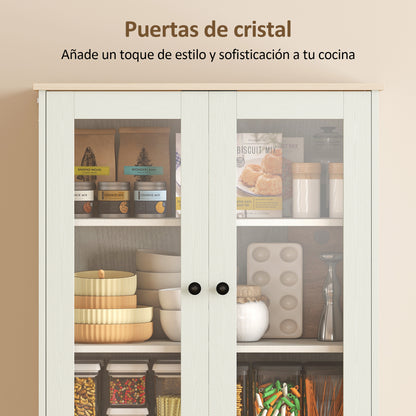 Kitchen Pantry Cabinet, Storage Cupboard with 2 Acrylic Doors, Large Drawer & Adjustable Shelves for Dining Room, 76 x 40 x 182.5 cm (29.9 x 15.7 x 71.9 in), Cream