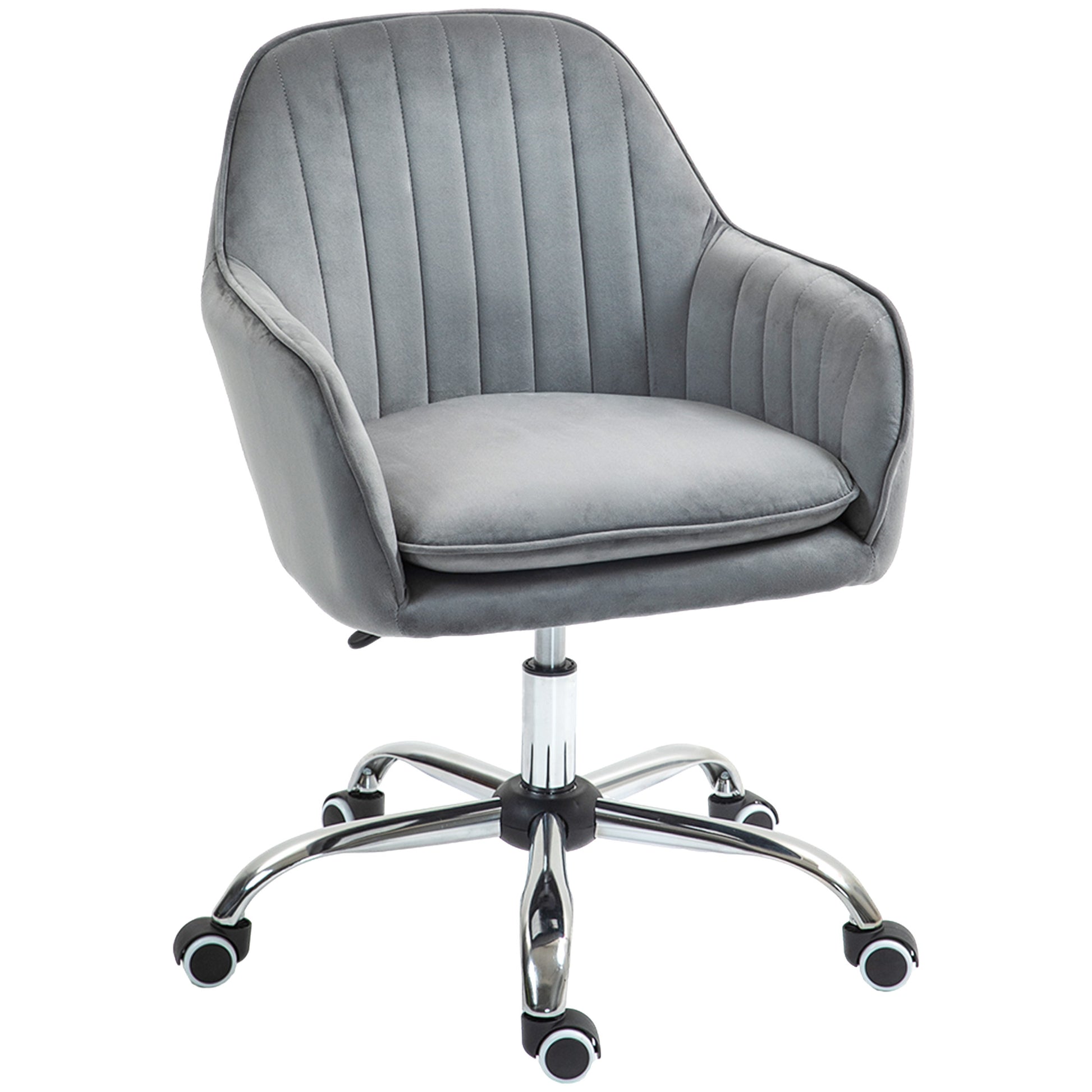 Height Adjustable Desk Chair Swivel Office Chair Home Office Chair with Backrest and Armrest Velvet Look Vanity Chair for Study, Gray