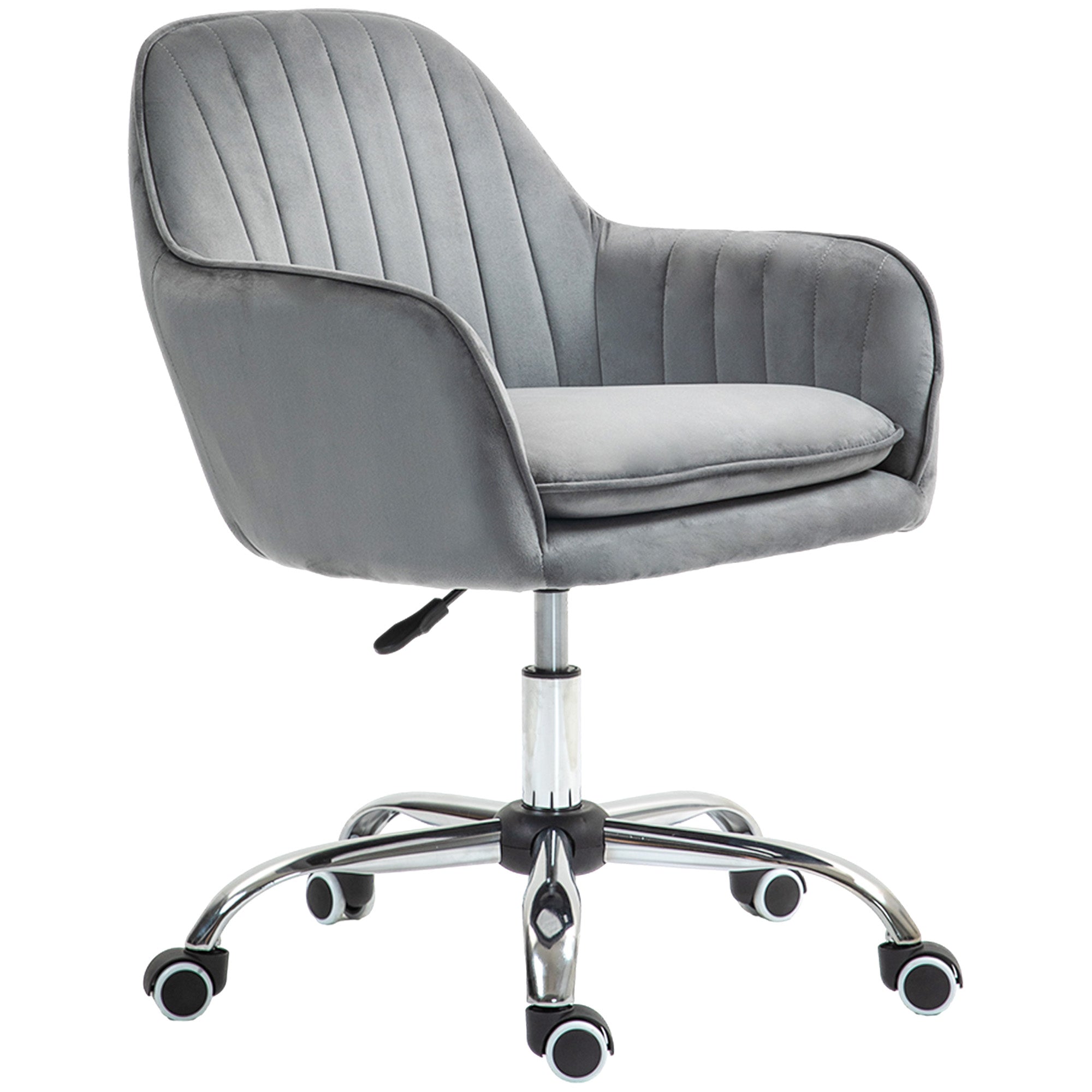 Height Adjustable Desk Chair Swivel Office Chair Home Office Chair with Backrest and Armrest Velvet Look Vanity Chair for Study, Gray
