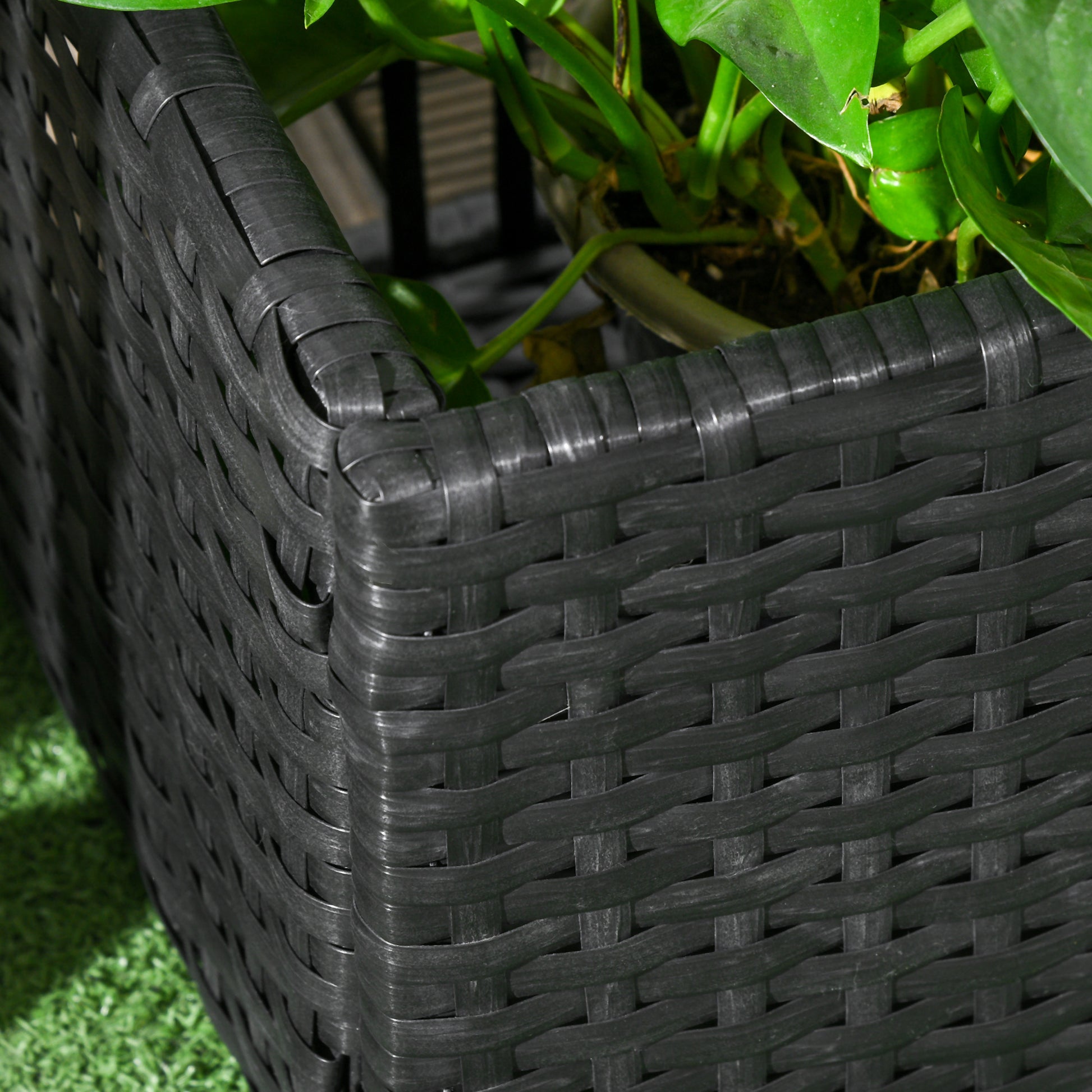 Raised Bed with Trellis in Rattan-Style Planter Box with Trellis for Climbing Plants Flower Box Flower Bed Plant Pot Trellis for Garden, Balcony, 103 x 103 x 29 cm Black