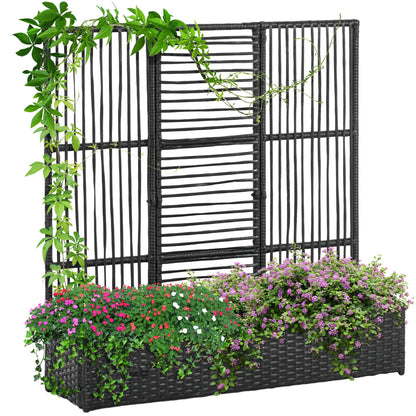 Raised Bed with Trellis in Rattan-Style Planter Box with Trellis for Climbing Plants Flower Box Flower Bed Plant Pot Trellis for Garden, Balcony, 103 x 103 x 29 cm Black