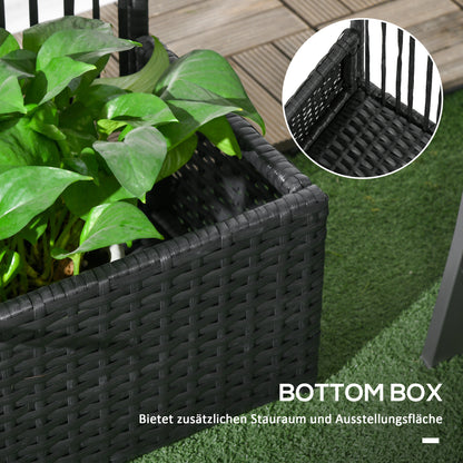 Raised Bed with Trellis in Rattan-Style Planter Box with Trellis for Climbing Plants Flower Box Flower Bed Plant Pot Trellis for Garden, Balcony, 103 x 103 x 29 cm Black