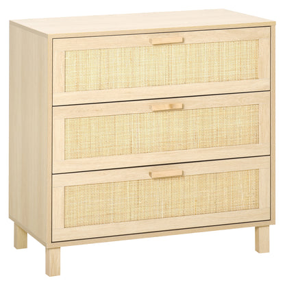 3-Drawer Chest with Rattan Cane Dimensions 80L x 40W x 80H cm E1 Class MDF Light Wood Look