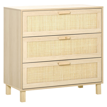 3-Drawer Chest with Rattan Cane Dimensions 80L x 40W x 80H cm E1 Class MDF Light Wood Look