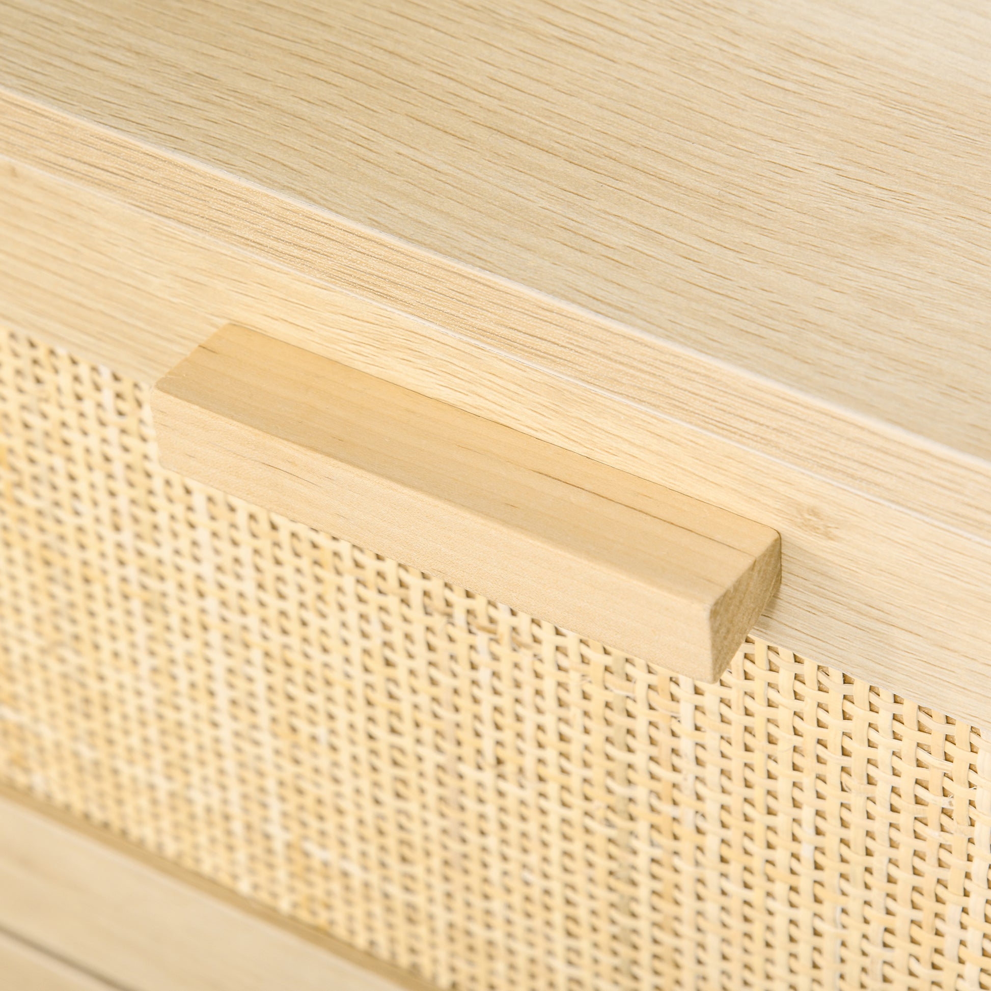 3-Drawer Chest with Rattan Cane Dimensions 80L x 40W x 80H cm E1 Class MDF Light Wood Look