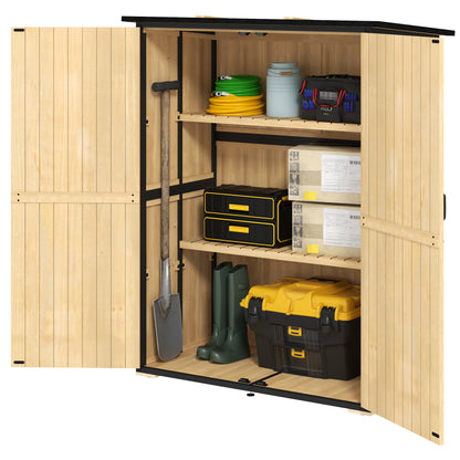 Garden Cabinet, Equipment Shed made of Wood, Weatherproof Equipment Cabinet with 2 Doors, Shelves, Tool House with Asphalt Roof, Tool Cabinet for Garden, Terrace, 140 x 74 x 173 cm, Natural Wood