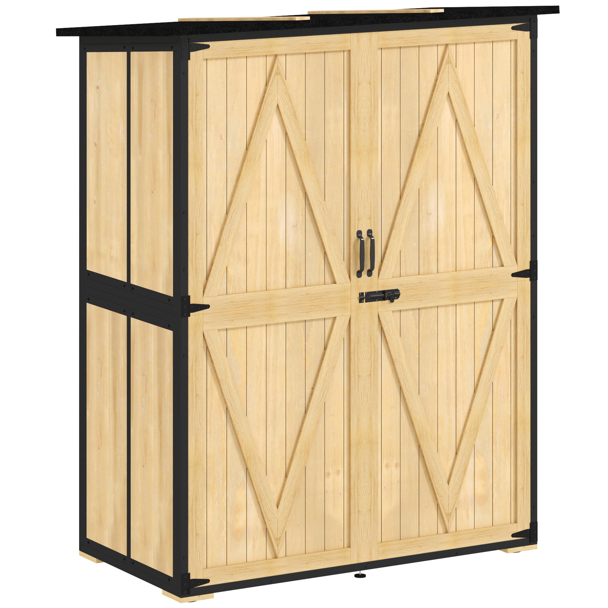 Garden Cabinet, Equipment Shed made of Wood, Weatherproof Equipment Cabinet with 2 Doors, Shelves, Tool House with Asphalt Roof, Tool Cabinet for Garden, Terrace, 140 x 74 x 173 cm, Natural Wood