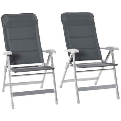 Set of 2 folding garden chairs outdoor high back reclining multi-position armchair headrest aluminum water-repellent Oxford gray