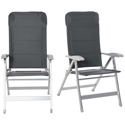 Set of 2 folding garden chairs outdoor high back reclining multi-position armchair headrest aluminum water-repellent Oxford gray
