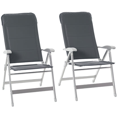 Set of 2 folding garden chairs outdoor high back reclining multi-position armchair headrest aluminum water-repellent Oxford gray