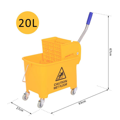 Cleaning Cart with Mop Press 20 L Bucket with Partition for Building Cleaning Hotel Yellow