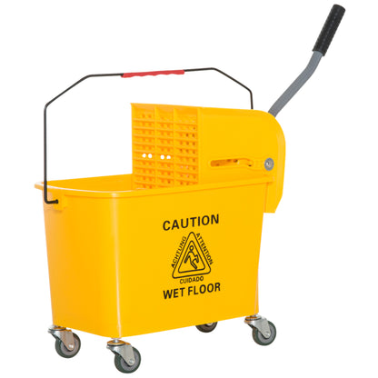 Cleaning Cart with Mop Press 20 L Bucket with Partition for Building Cleaning Hotel Yellow