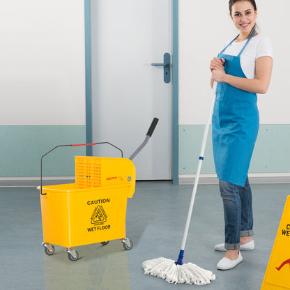 Cleaning Cart with Mop Press 20 L Bucket with Partition for Building Cleaning Hotel Yellow