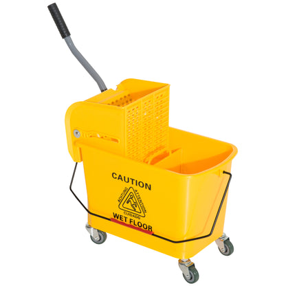Cleaning Cart with Mop Press 20 L Bucket with Partition for Building Cleaning Hotel Yellow