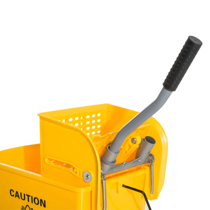 Cleaning Cart with Mop Press 20 L Bucket with Partition for Building Cleaning Hotel Yellow