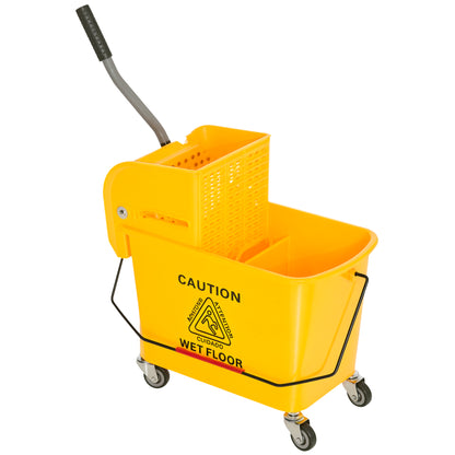 Cleaning Cart with Mop Press 20 L Bucket with Partition for Building Cleaning Hotel Yellow