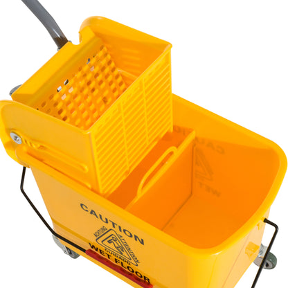 Cleaning Cart with Mop Press 20 L Bucket with Partition for Building Cleaning Hotel Yellow