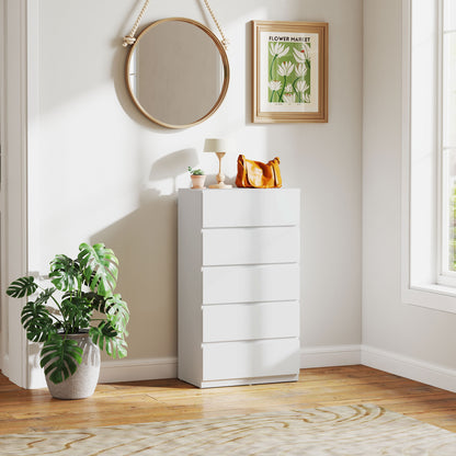 Dresser Sideboard with 5 Drawers Cloth Cabinet Modern Drawer Cabinet for Living Room Bedroom Hallway White, 55 x 34 x 100 cm