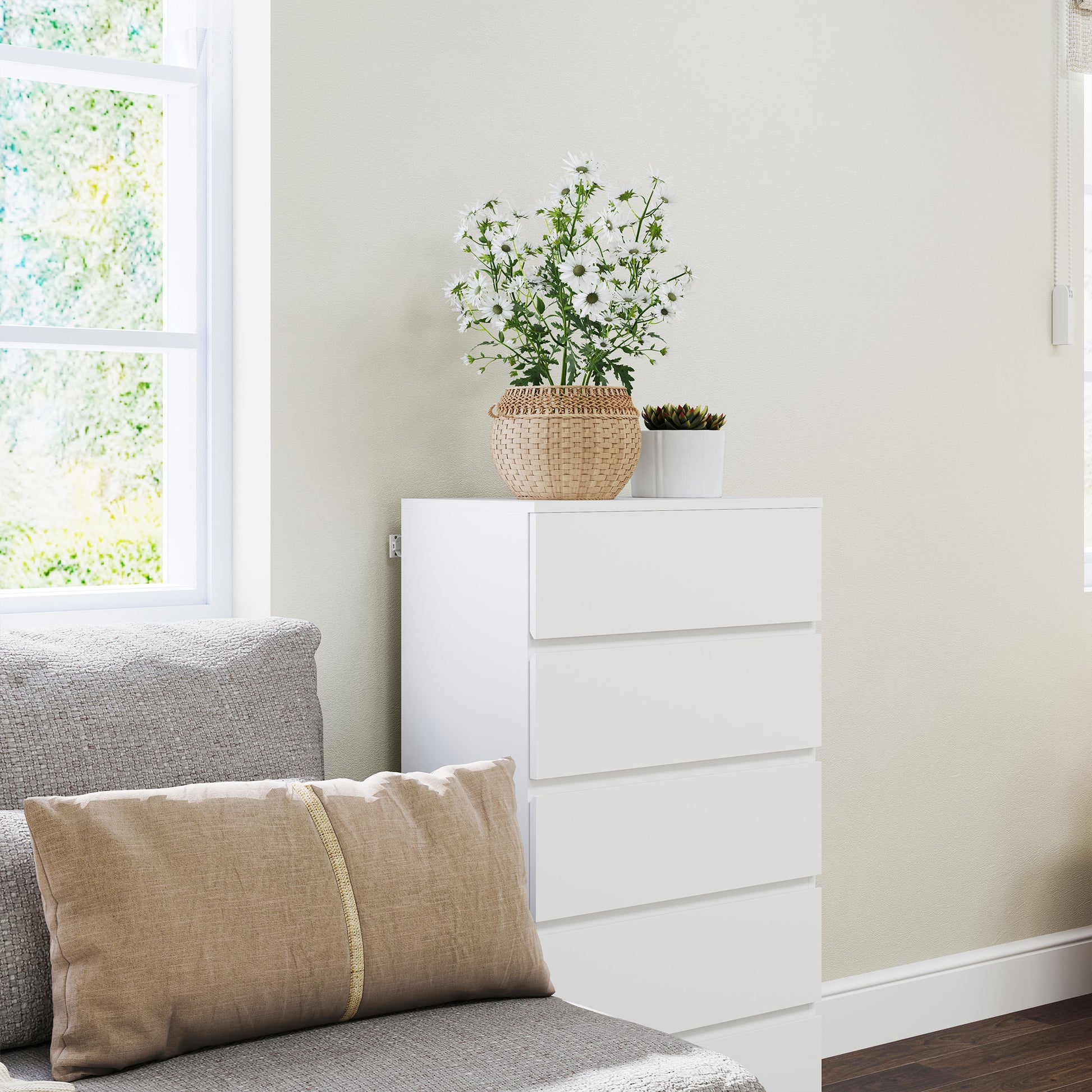 Dresser Sideboard with 5 Drawers Cloth Cabinet Modern Drawer Cabinet for Living Room Bedroom Hallway White, 55 x 34 x 100 cm
