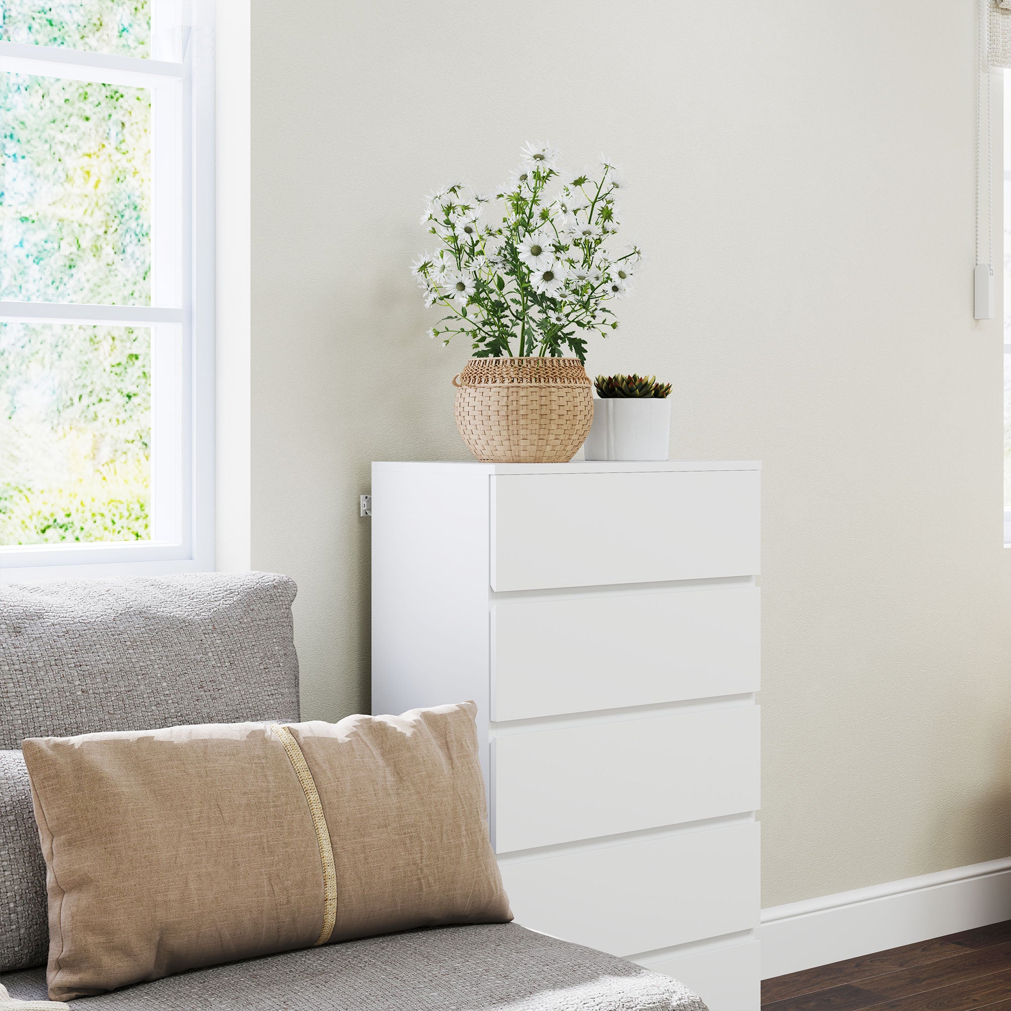 Dresser Sideboard with 5 Drawers Cloth Cabinet Modern Drawer Cabinet for Living Room Bedroom Hallway White, 55 x 34 x 100 cm