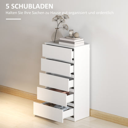 Dresser Sideboard with 5 Drawers Cloth Cabinet Modern Drawer Cabinet for Living Room Bedroom Hallway White, 55 x 34 x 100 cm