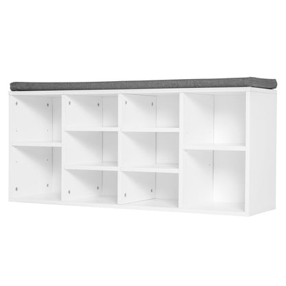 Shoe Rack Bench 8-10 Pairs of Shoes Adjustable Shelves, Particle Board, White, 104 x 30 x 48 cm