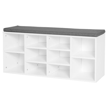 Shoe Rack Bench 8-10 Pairs of Shoes Adjustable Shelves, Particle Board, White, 104 x 30 x 48 cm