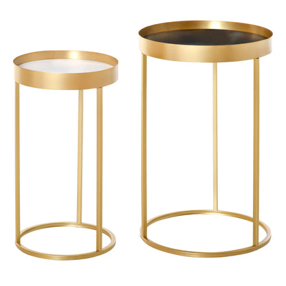 Set of 2 Modern Coffee Tables Stackable Set of 2 Center Tables Metal Structure Gold Living Room Ø39x63 cm and Ø30.8x56 cm Black and White Tabletop