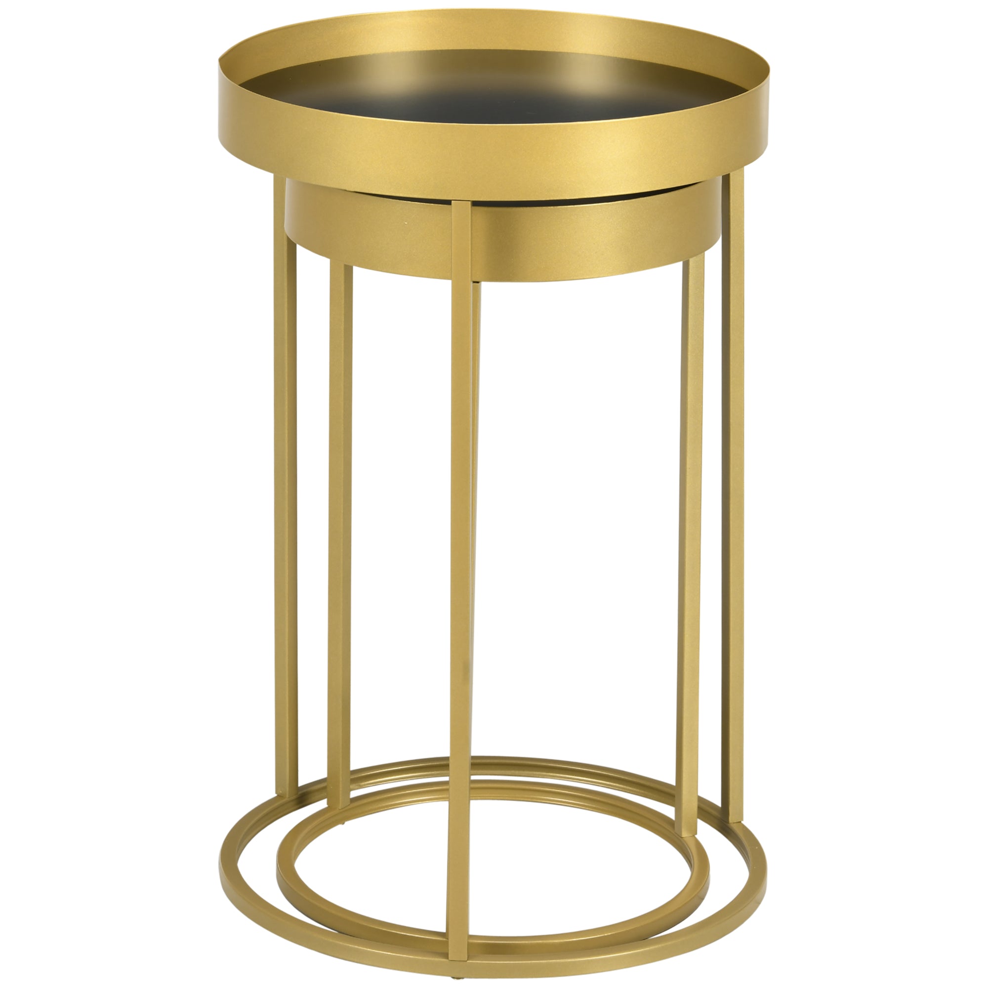 Set of 2 Modern Coffee Tables Stackable Set of 2 Center Tables Metal Structure Gold Living Room Ø39x63 cm and Ø30.8x56 cm Black and White Tabletop
