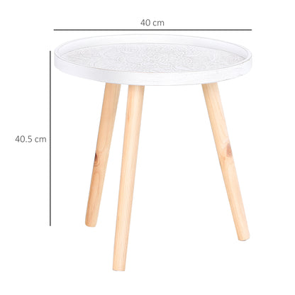 Modern Round Coffee Table, Coffee Table with Raised Edge and Three Legs, for Bedroom and Living Room, in White and Gold Wood