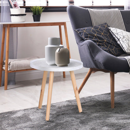 Modern Round Coffee Table, Coffee Table with Raised Edge and Three Legs, for Bedroom and Living Room, in White and Gold Wood